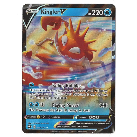 A single Pokémon trading card featuring Kingler from the Violet and Scarlet expansions, with a blue and orange illustration of the crab-type Pokémon on a dark card frame.