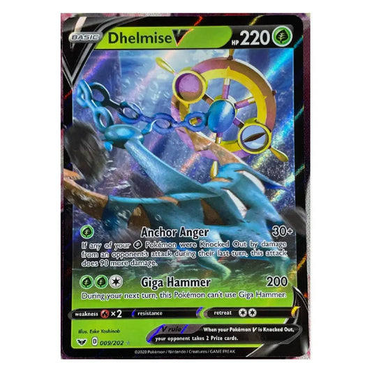 A single Pokémon trading card featuring Dharmise V, shown against a plain white background. The card has a black border with holographic rainbow reflections and colorful artwork of a blue fish-like creature in a cosmic scene.