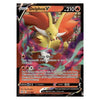 A single Pokémon trading card for Delphox V, shown upright against a plain white background. The card features artwork of a yellow Delphox with large orange-red wings and purple energy effects, plus standard game text and stats.