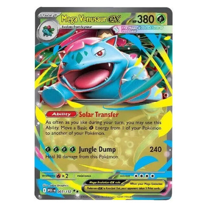 A single Pokémon trading card featuring Mega Venusaur EX, with colorful artwork of the creature and game text visible on the card against a plain light background.