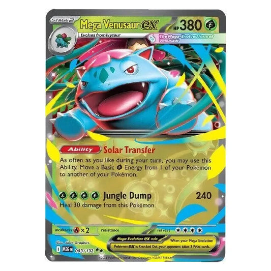 A single Pokémon trading card featuring Mega Venusaur EX, with colorful artwork of the creature and game text visible on the card against a plain light background.