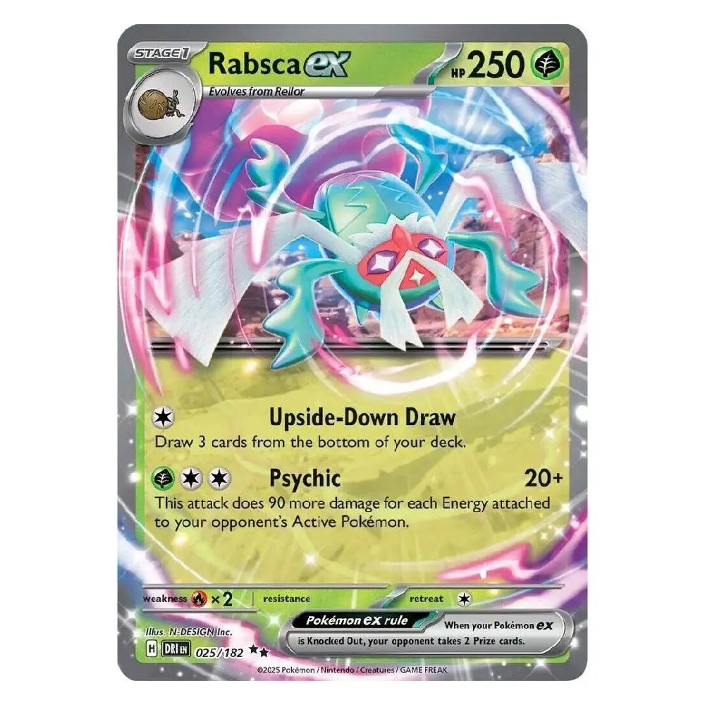 A single Pokémon trading card for Rabsca EX, shown flat against a plain white background. The card features colorful artwork of the character, energy bar icons, and text including 'Upside-Down Draw' and 'Psychic'.
