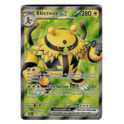 A single Electivire EX trading card from the Pokémon X/Y expansion, featuring the yellow and black electric bird character on a green gradient background with Pokémon branding at the bottom.