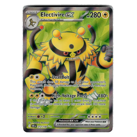 A single Electivire EX trading card from the Pokémon X/Y expansion, featuring the yellow and black electric bird character on a green gradient background with Pokémon branding at the bottom.