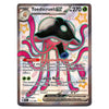 A single Pokémon trading card for Toedscruel EX from the Eevee Evolutions expansion, featuring a stylized illustration of a black and white creature with bright pink tentacles on a light background with star motifs.