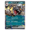 A single Pokémon trading card featuring Arven's Mabosstiff ex, shown against a plain white background. The card has a dark gray border, a teal lower section, and dynamic artwork of the Pokémon with gray fur, white hair, and an open mouth showing red and white teeth.