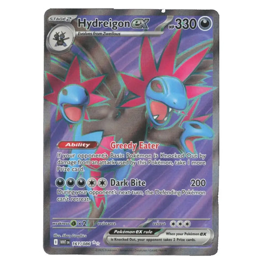 A single Pokémon trading card featuring the EX Hydreigon, with artwork of the blue and pink dragon on a purple background and card text visible.