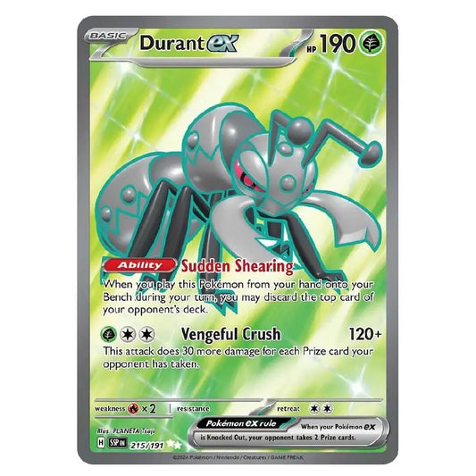 A single Pokémon trading card featuring Durant EX from the EX Platinum set. The card has a green and yellow gradient background with a silver-gray border, and the Pokémon EX logo is visible at the top.