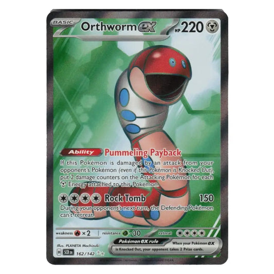 A single Pokémon trading card for Orthworm EX from the Basic set, featuring artwork of the Orthworm character on a green background with black border and card text.