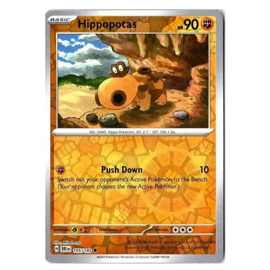 A single Pokémon trading card featuring Hippopotas from the Basic set, with artwork of the creature in a rocky cave and orange-yellow card face, shown against a plain light background.