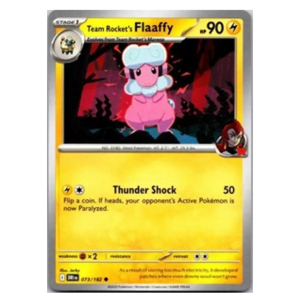 A single Pokémon trading card featuring Team Rocket's Flaaffy, with a yellow and silver card border, character artwork in the center, and the Thunder Shock move text at the bottom.