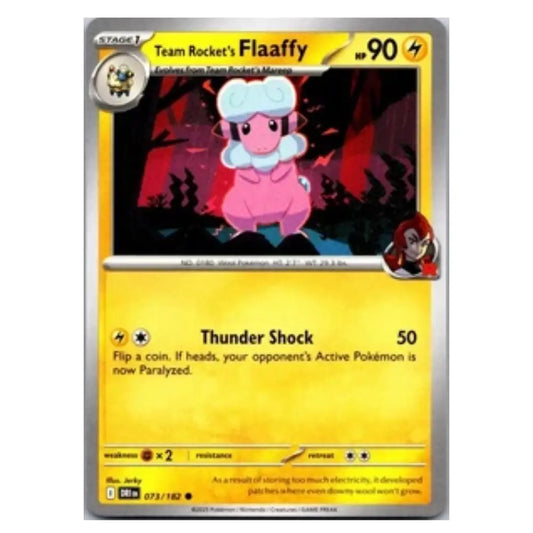A single Pokémon trading card featuring Team Rocket's Flaaffy, with a yellow and silver card border, character artwork in the center, and the Thunder Shock move text at the bottom.