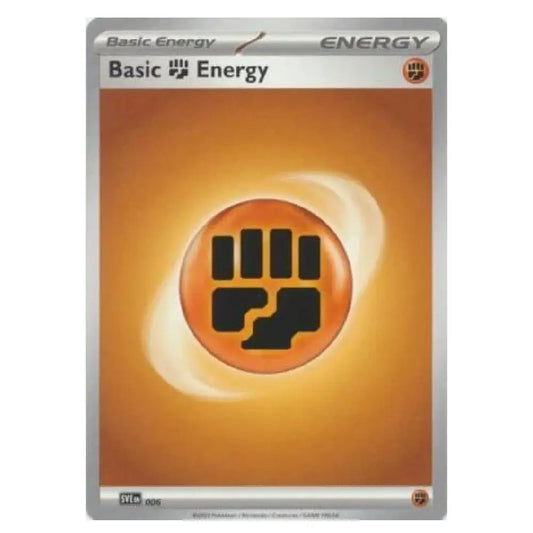 A single trading card labeled 'Basic Energy' with an orange and yellow gradient design and a black fist icon in the center, shown on a plain white background.