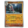 A single Pokémon trading card featuring the character Lycanroc, with a silver border, orange and yellow text areas, and artwork of the creature in a dark forest at night.