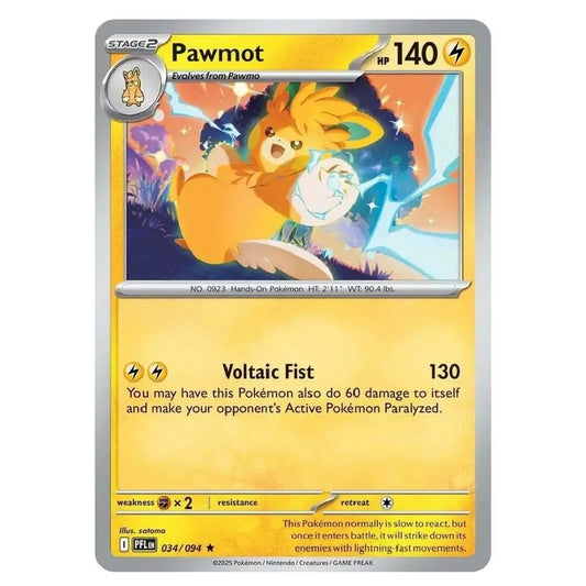 A single Pokémon trading card for Pawmot from the XY Evolutions set, featuring artwork of the character with a yellow and silver card border.