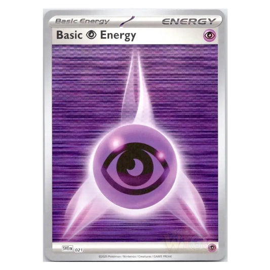A single Pokémon trading card featuring the 'Basic Energy' card type, with a purple and lavender eye design on a silver border.