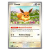 A single Pokémon trading card for Eevee, shown front-facing on a plain light background. The card has a silver border, the name Eevee at the top, HP 50, and artwork of a brown-and-yellow fox-like creature in a grassy landscape with flowers and mountains.