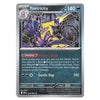 A single Pokémon trading card for Toxtricity, shown against a plain light gray background. The card features artwork of the purple and yellow electric ghost-type Pokémon, with text detailing its abilities and stats.