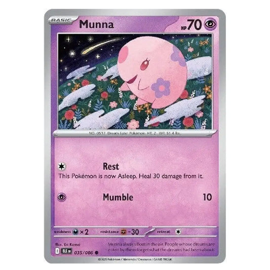 A single Pokémon trading card featuring the character Munna from the Silver Moon expansion. The card has a silver border, a pink and purple gradient background, and artwork of a pink moon-like creature floating in a starry night sky.