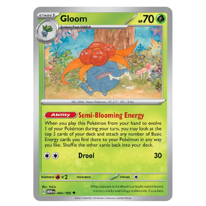 A Pokémon trading card for Gloom, showing the character artwork, type, HP of 70, and card text on a light gray background.