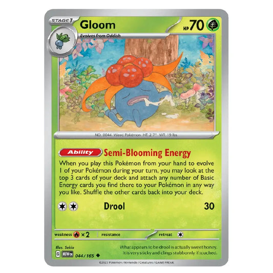 A Pokémon trading card for Gloom, showing the character artwork, type, HP of 70, and card text on a light gray background.