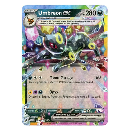 A single Pokémon trading card featuring Umbreon EX, a Stage 1 Dark-type Pokémon with 280 HP. The card includes colorful artwork of Umbreon, game text, move costs, and a Pokémon EX rule banner near the bottom.