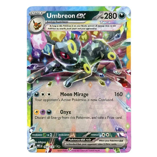 A single Pokémon trading card featuring Umbreon EX, a Stage 1 Dark-type Pokémon with 280 HP. The card includes colorful artwork of Umbreon, game text, move costs, and a Pokémon EX rule banner near the bottom.