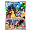 A Pokémon trading card featuring Iono's Kilowattrel, with colorful fantasy artwork of a pink-haired character riding a black and yellow bird-like creature against a blue and green background. The card includes game text, stats, and a silver border.