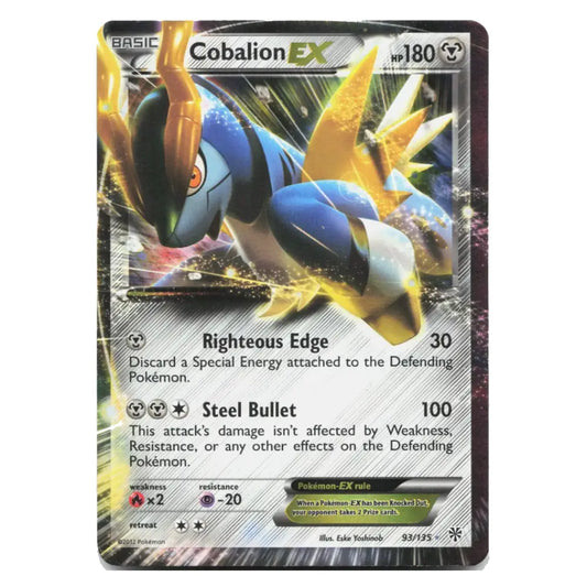 A single Pokémon trading card for Cobalion EX from the Basic set, featuring artwork of the blue and yellow dinosaur-like Pokémon with attack text visible on a white card face.