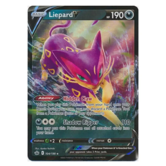 A single Pokémon trading card for the character Liepard, shown against a plain white background. The card features artwork of a purple and yellow leopard-like Pokémon with the name 'Lippard' at the top and a 190 HP display.