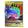 A single Pokémon trading card featuring Naganadel & Guzzlord GX, a Tag Team Ultra Beast card from the Scarlet & Violet expansion. The card has a yellow border, a red and black background, and colorful artwork of the two beasts.