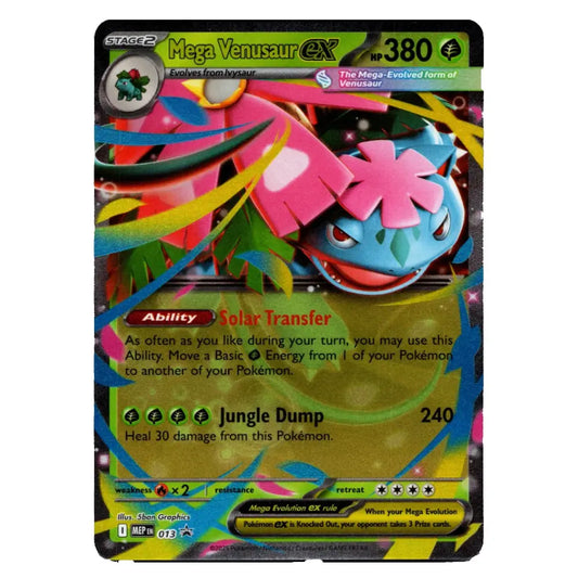 A single Pokémon trading card featuring Mega Venusaur EX, with colorful artwork of the plant-like creature, game text, and a black border on a plain white background.
