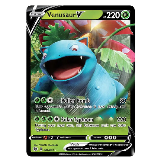 A single Pokémon trading card featuring Venusaur from the Basic set. The card shows Venusaur in a lush green jungle scene with its name, HP 220, type, and move text visible.