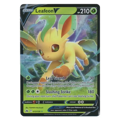 A single Pokémon trading card featuring Leafeon, a yellow and green fairy-type Pokémon. The card has a black border, green and yellow health bar elements, and printed game text including 'Leaf Guard' and 'Slashing Strike'.