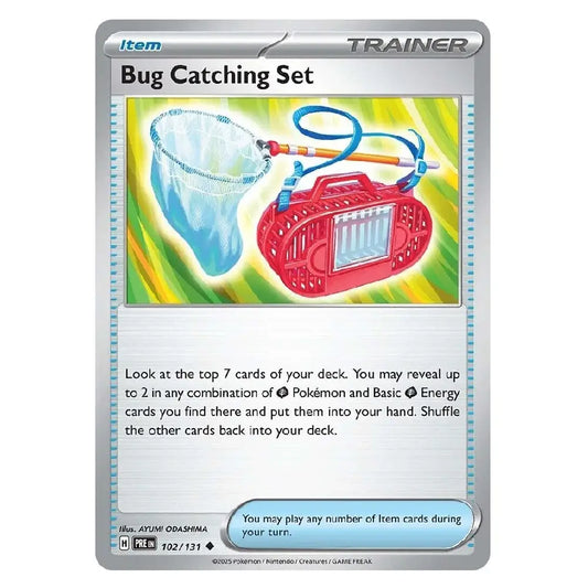 A Pokémon trading card from the Bug Catching Set, featuring artwork of a blue net and a red bug trap on a yellow-green background, with card text and Pokémon branding visible.