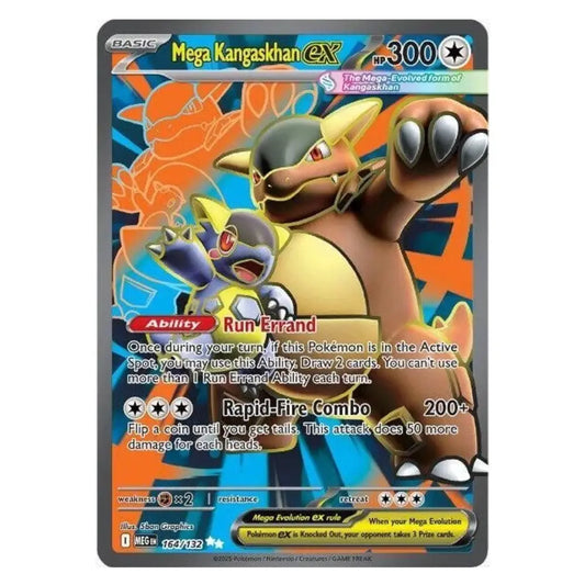 A single Pokémon trading card featuring Mega Kangaskhan EX from the TCG, with colorful character artwork, stats, and card text on a plain white background.