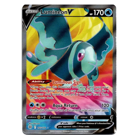A single Pokémon trading card featuring Lumineon V, a blue and teal creature with glowing yellow and pink effects, shown against a plain white background.