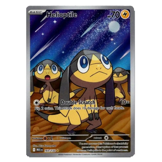 A single Pokémon trading card featuring Helioptile from the Basic set, with a dark blue starry sky illustration, yellow and brown creature artwork, and a gray border.