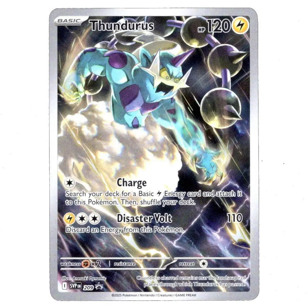 A single Pokémon trading card for Thundurus from the TCG, featuring artwork of the electric blue and purple electric bird with lightning effects, on a white background.