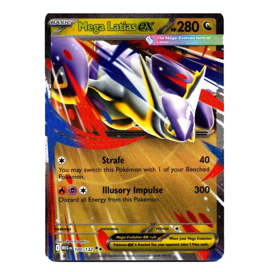 A single Pokémon trading card featuring Mega Latias EX, shown against a plain white background. The card has a gold and blue border with artwork of the Pokémon in purple, blue, red, and yellow tones.