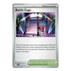 A Pokémon TCG Stadium Trainer card titled Battle Cage, featuring artwork of an octagonal fighting cage under colorful stage lights, with card text and a green status text bubble at the bottom.
