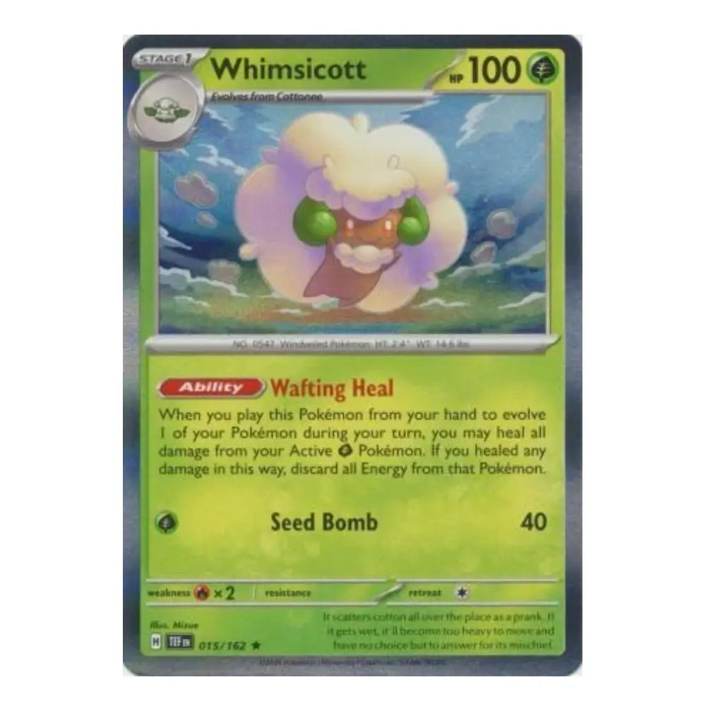 Rare Holo Whimsicott 015/162 Temporal Forces Pokémon Card by PokeTCG