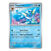 A single Pokémon trading card for Vaporeon, shown flat against a plain white background. The card features blue artwork of the Pokémon under a silver border with printed text and stats.