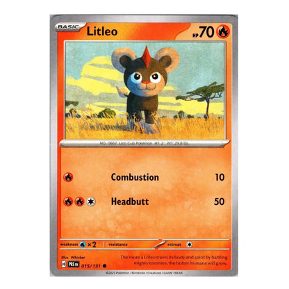 A single Pokémon trading card featuring the character Litleo from the Basic set, with an orange gradient card face, character artwork, and a gray border on a white background.