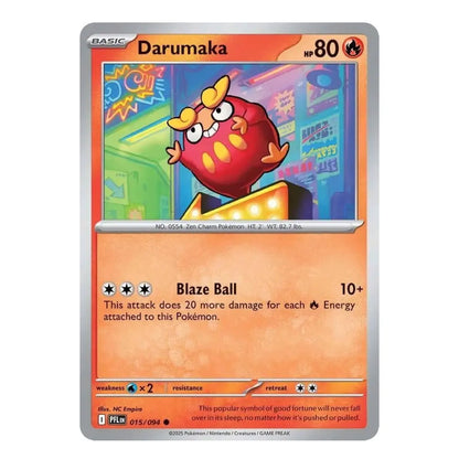 A single Pokémon trading card for Darumaka, shown against a plain white background. The card features orange and red design elements with the character artwork in the center and text detailing its 'Blaze Ball' attack.