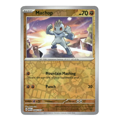 A single Pokémon trading card featuring Machop from the Basic set, with a gold and silver border and the character artwork in the center, shown on a plain white background.