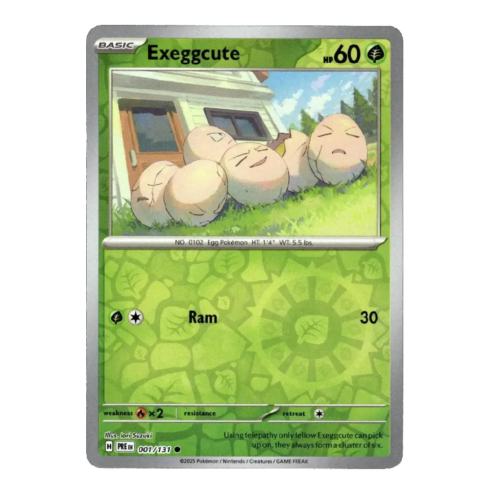 A single Pokémon trading card for Exeggute from the Silver Tempest expansion, featuring a green card face with the character artwork and stats, photographed on a plain white background.