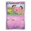 A single Pokémon trading card featuring the character Snubbull, with a purple card border, silver edge, and an illustration of the pink creature in a flower field. The card includes the name Snubbull, HP 70, and the Tackle move.