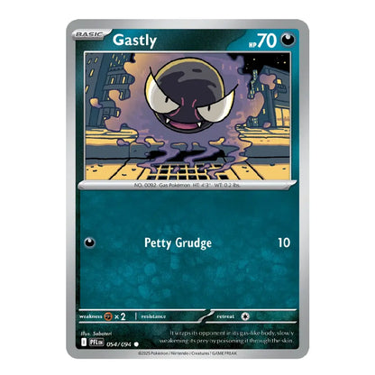 A single Pokémon trading card featuring Gastly from the Basic set, with a silver border, teal-blue background, and the Gastly illustration in the attack box.