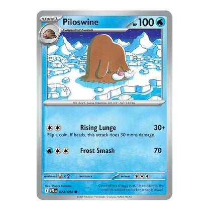 A single Pokémon trading card for the character Piloswine, shown against a plain white background. The card has a silver border, a light blue lower half, and artwork of a brown animal standing in icy blue scenery.